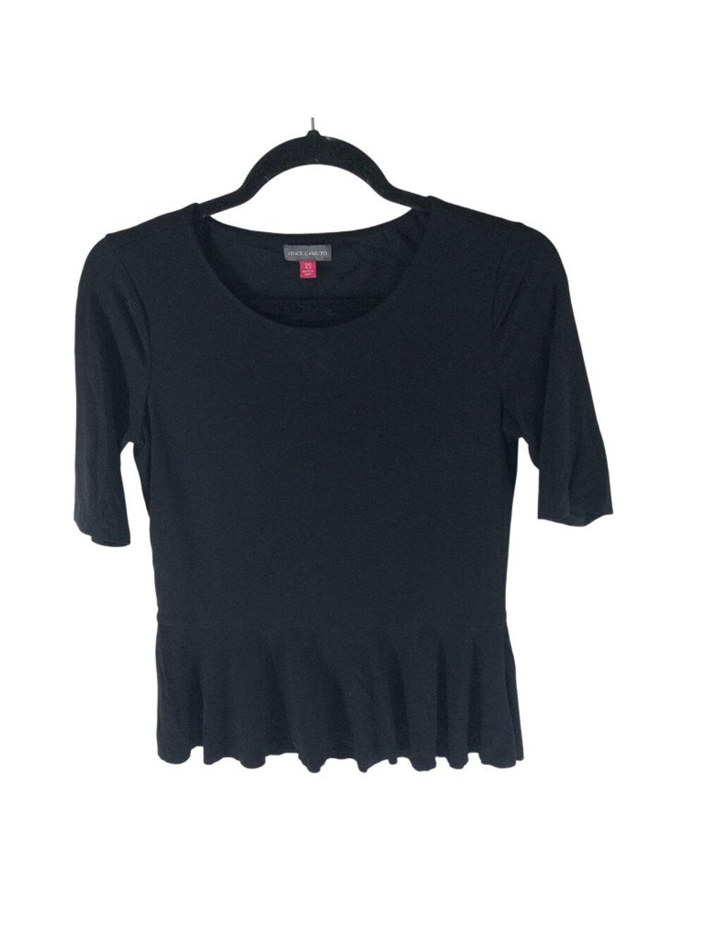 Vince Camuto Womens Top Peplum Elbow Sleeve Scoop Neck Black XS